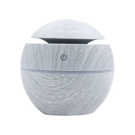 200Ml USB Small Ball 7 Colorful Light Bass Noise Reduction Mushroom Humidifier Mini Wood Grain round Hollow Aroma Diffuser