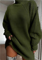 Solid Turtleneck Long Sweater Winter Warm Women Sweater Dress