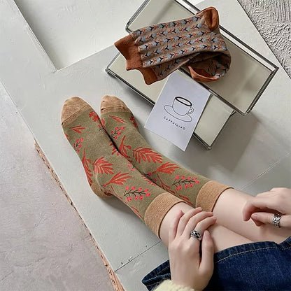 Fashion Harajuku Retro Crew Socks Women Korean Style Vintage Streetwear Women Socks College Style School Girls Cotton Long Socks