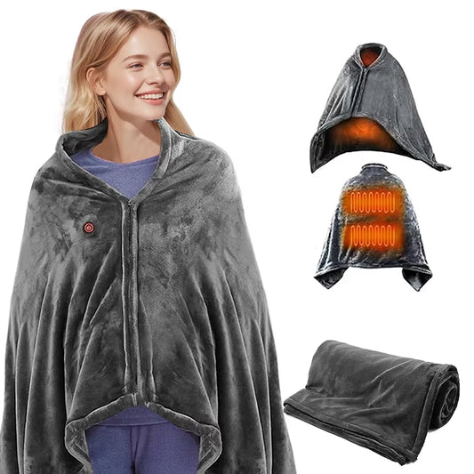 USB Electric Heated Blanket Shawl 3 Heated Level Throw Blanket 5V USB Charging Coral Velvet 8 Heated Areas Fast Heating