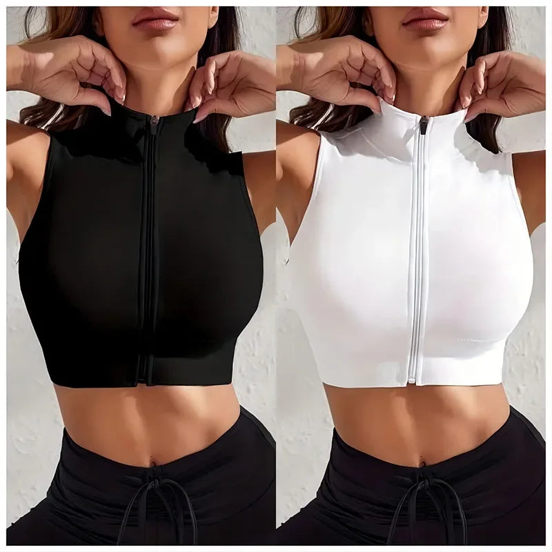 Women’s 2-Piece Yoga Set | Zipper Fitness Vest & Breathable Workout Top