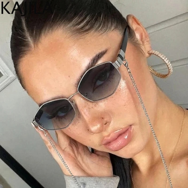 Hexagon Chain Sunglasses for Women | Luxury Punk Shades