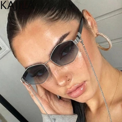 Hexagon Chain Sunglasses for Women | Luxury Punk Shades