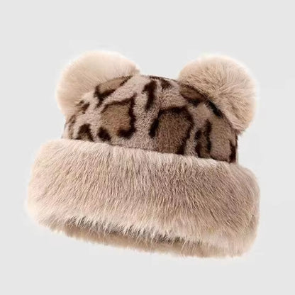 Retro Leopard Plush Cat Ear Beanie