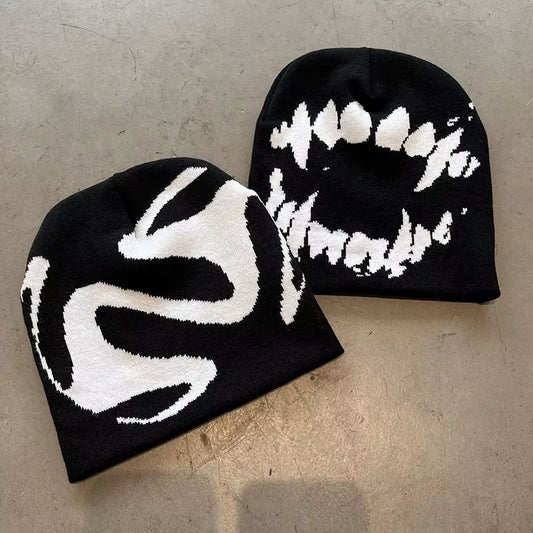 Goth Y2K Knit Beanie Hat | Unisex Streetwear Winter Cap