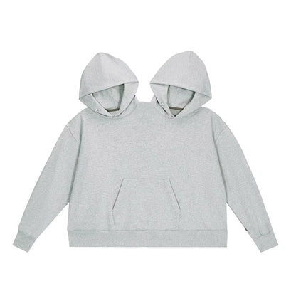 Creative Couple'S Double-Person Hooded Sweatshirt Loose-Fit Solid Color Sweatshirt Intimate Apparel for Two People